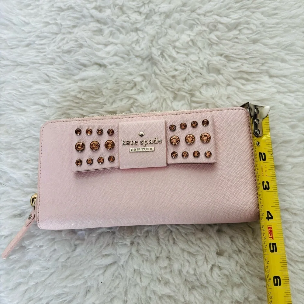 Kate Spade Pink Leather w/ Bow w/ Rhinestone zip around Long Wallet